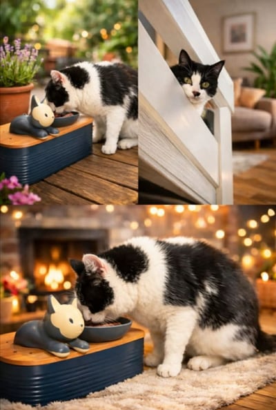 Black and white cat enjoying a Trusted Steps cat visit at home in Corby